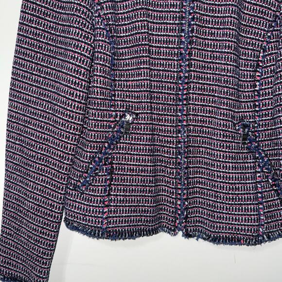 Rebecca Taylor fringe tweed zip jacket navy pink boucle work blazer - Picture 6 of 11
